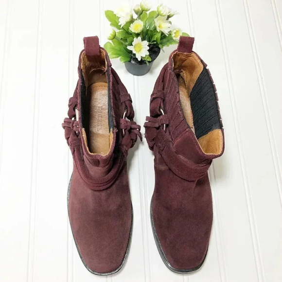 Diesel Maroon Suede Heeled Buckle Booties, Size 37 - Picture 4 of 8